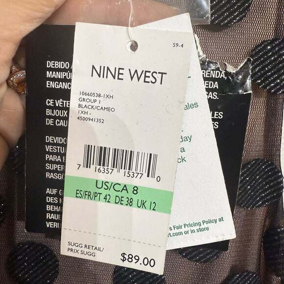 Nine West Black Polka Dot Sheer Knee Length Shift Dress Sz 8 NWT - Picture 8 of 13